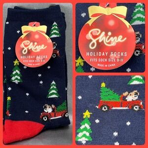Shine Christmas Holiday Socks Women's OS Dog Truck Tree Navy Stocking Stuffers